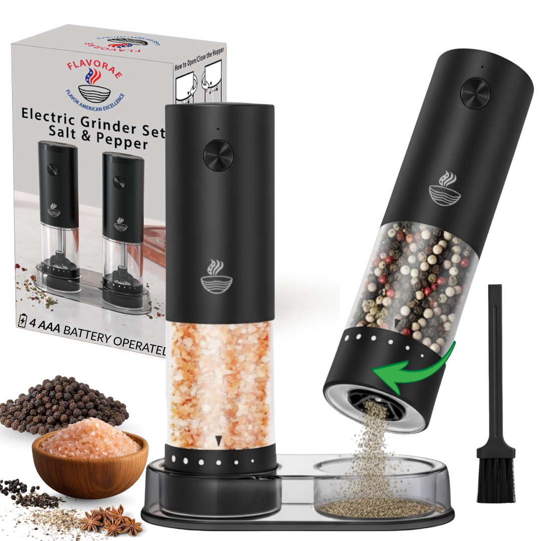 Electric Salt and Pepper Grinder Set - Automatic Battery Pepper Mill Shakers - Upgraded Adjustable Coarseness with Led & Large Capacity - Built-in LED Light - 2 Pack