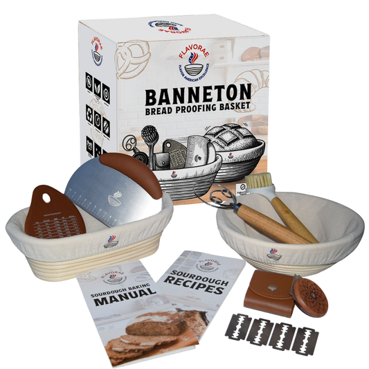 Bread Proofing Basket Set of 2 – Round 9” & Oval 10” Banneton with Liners, Sourdough Starter Kit, Natural Rattan Dough Proofing Baskets for Artisan Bread Baking