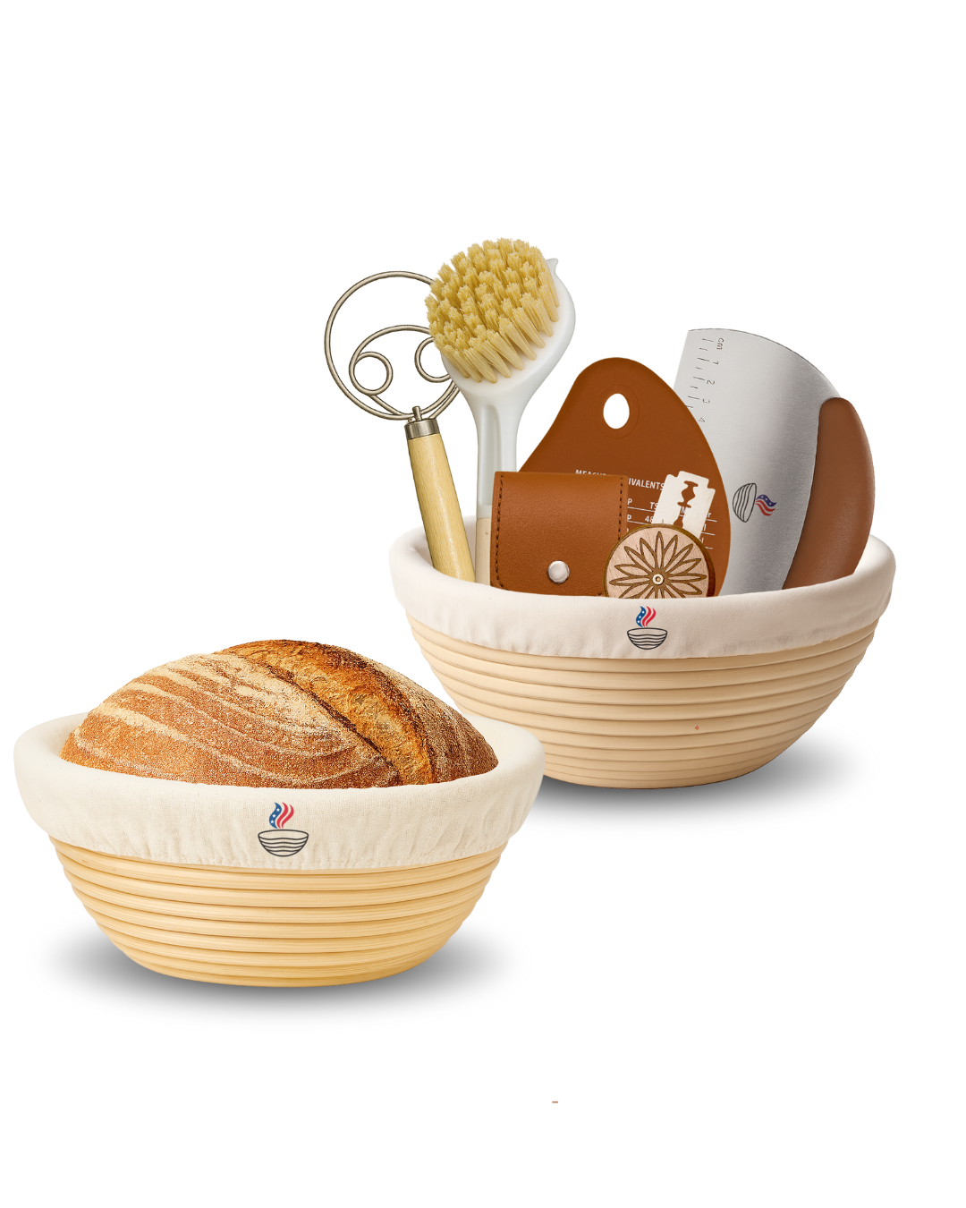 Bread Proofing Baskets with Liners, 9 Inch Rattan Bread Baskets for Artisan Dough Rising - Round Set 2 PACK