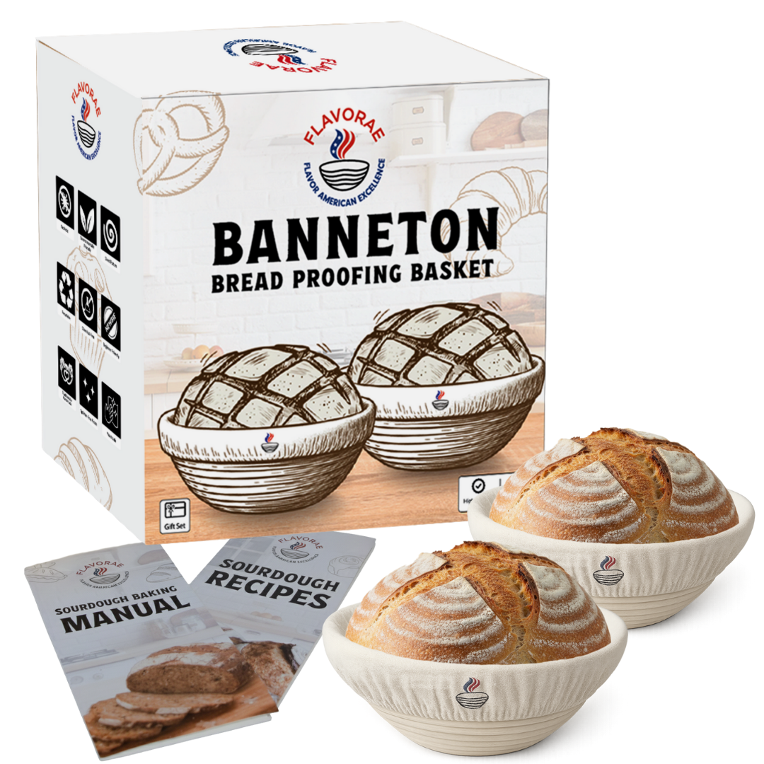 Bread Proofing Baskets with Liners, 9 Inch Rattan Bread Baskets for Artisan Dough Rising - Round Set 2 PACK