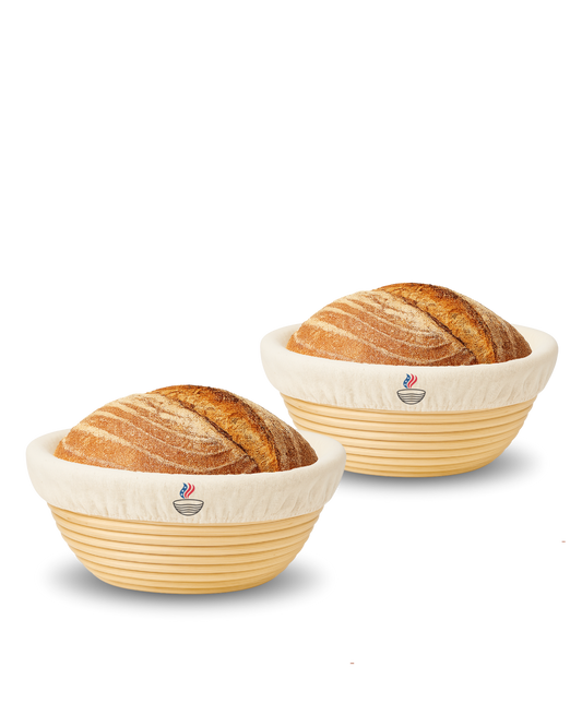 Bread Proofing Basket Set with Liners for Sourdough Baking, Natural Rattan Dough Risers – Round 2 PACK
