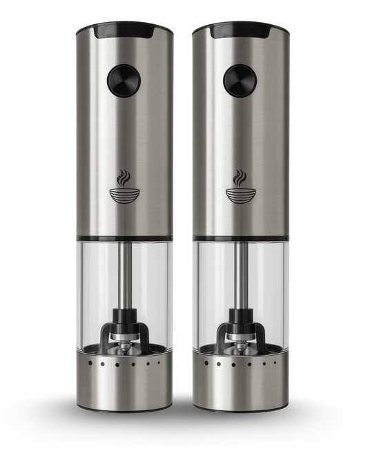 Electric Salt and Pepper Grinder Set - Automatic Battery Pepper Mill Shakers - Upgraded Adjustable Coarseness with Led & Large Capacity - Built-in LED Light - 2 Pack