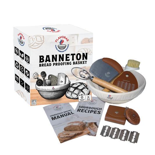 Flavorae Banneton Bread Proofing Basket with Liner for Sourdough Baking, Natural Rattan Dough Riser for Homemade Artisan Bread – Round 9 Inch Sourdough Starter Kit