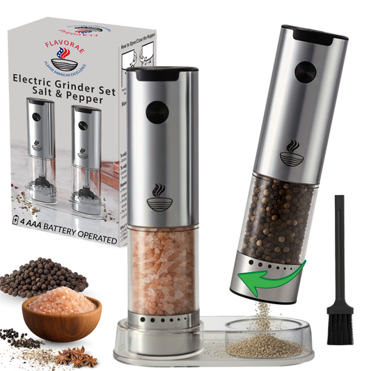 Electric Salt and Pepper Grinder Set - Automatic Battery Pepper Mill Shakers - Upgraded Adjustable Coarseness with Led & Large Capacity - Built-in LED Light - 2 Pack