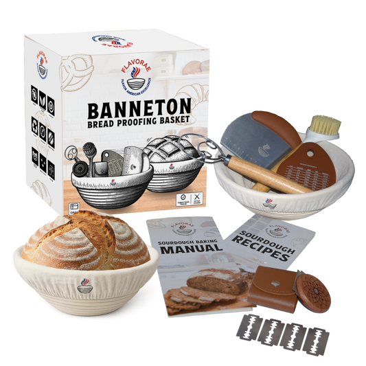 Banneton Bread Proofing Basket with Liner for Sourdough Baking, Natural Rattan Dough Riser for Homemade Artisan Bread – Round 9 Inch Sourdough Starter Kit