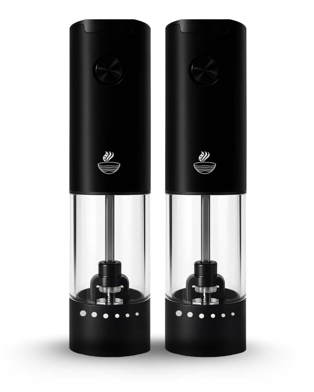 Electric Salt and Pepper Grinder Set – Battery Powered Mills with Adjustable Coarseness, Built-in LED Light, Large Capacity (2 Pack), Stainless Steel (Plastic)