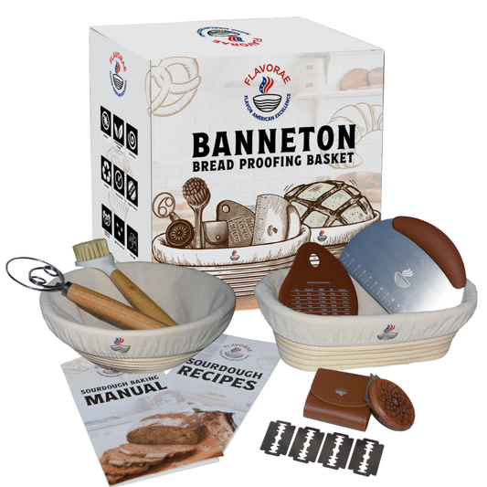 Bread Proofing Basket Set of 2 – Round 9” & Oval 10” Banneton with Liners, Sourdough Starter Kit, Natural Rattan Dough Proofing Baskets for Artisan Bread Baking