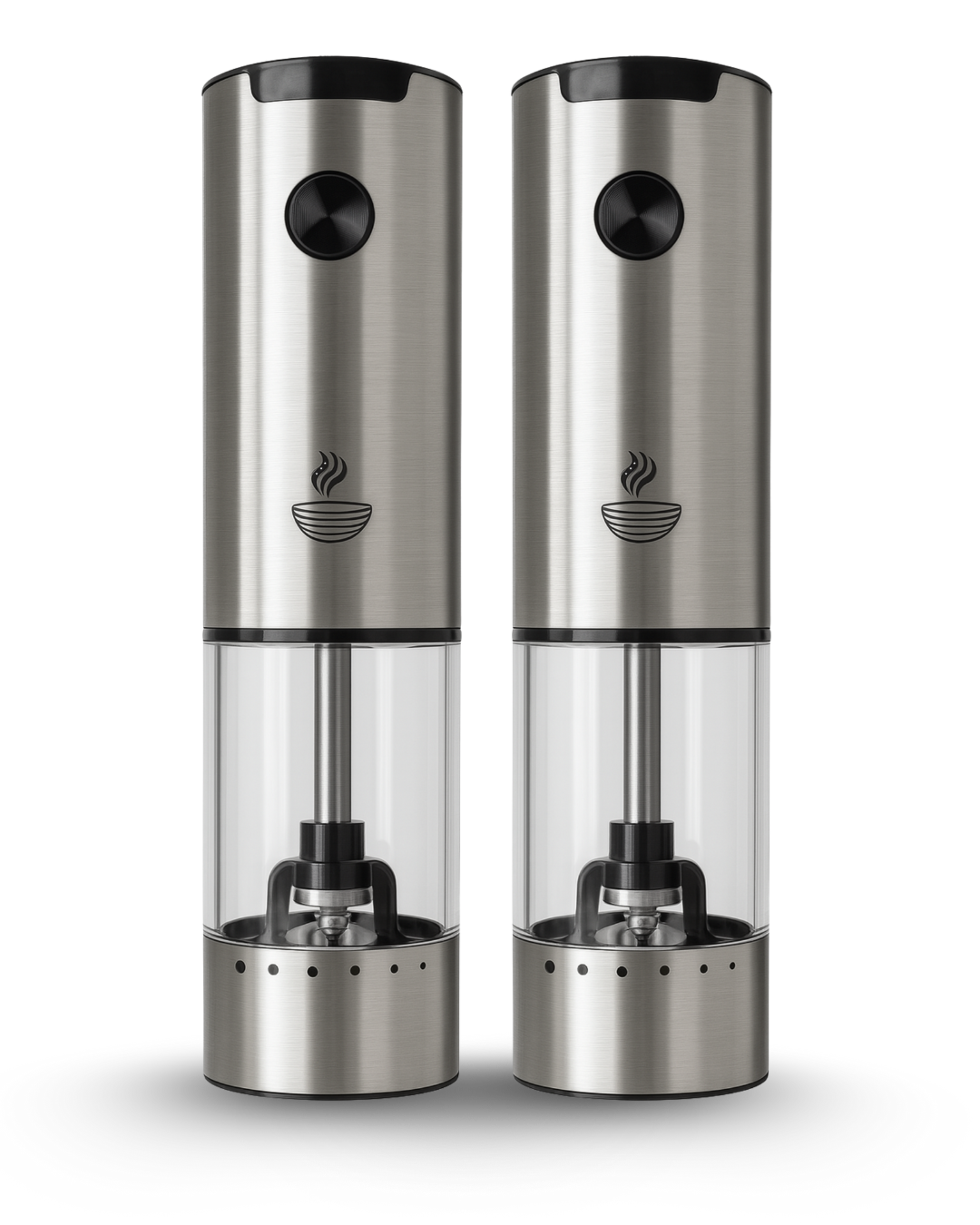 Electric Salt and Pepper Grinder Set – Battery Powered Mills with Adjustable Coarseness, Built-in LED Light, Large Capacity (2 Pack), Stainless Steel (Stainless Steel)